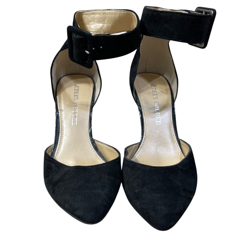Audrey Brooke Hylda Black Size 6 Suede Pump Heel Ankle Buckle Strap - Picture 2 of 11